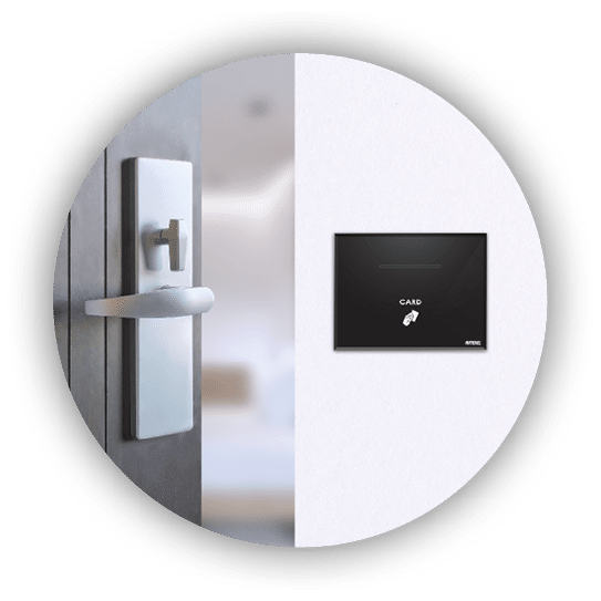 Interior design banner - blurred view through opened wooden door to a modern living room or apartment (copy space).